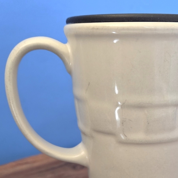 Longaberger Woven Traditions Travel Mug Ivory (Cream) w/Black Lid ~6.5" RETIRED - Picture 9 of 13